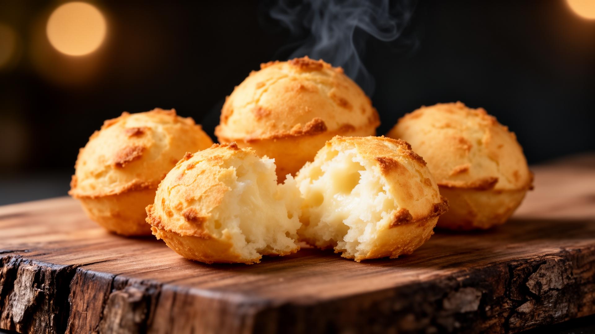 Pão de queijo artesanal dourado e fresquinho