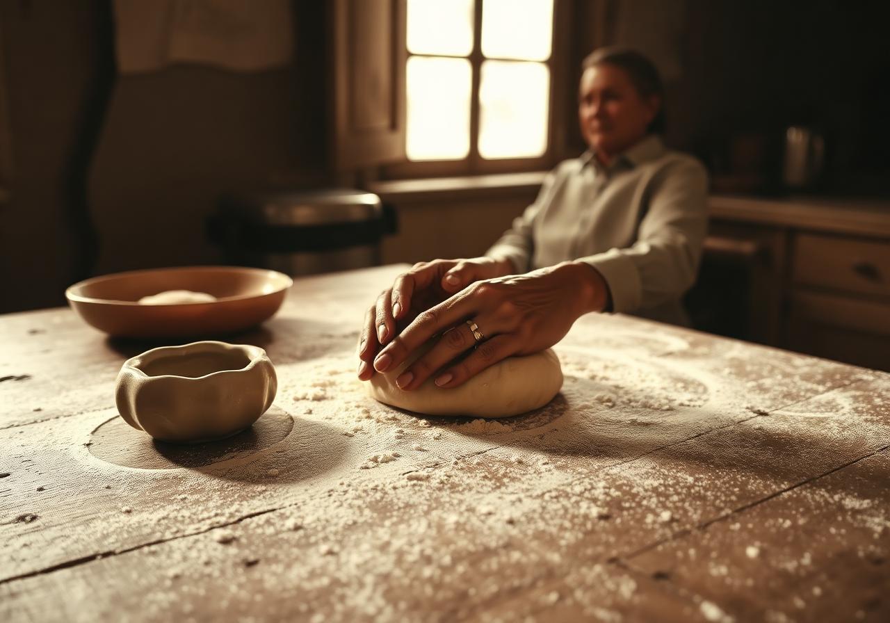 Tradição artesanal — mãos preparando massa de pão de queijo